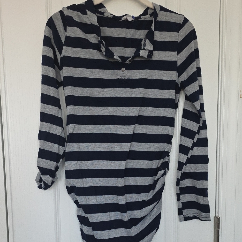 Planet Motherhood Navy and Gray Striped Top